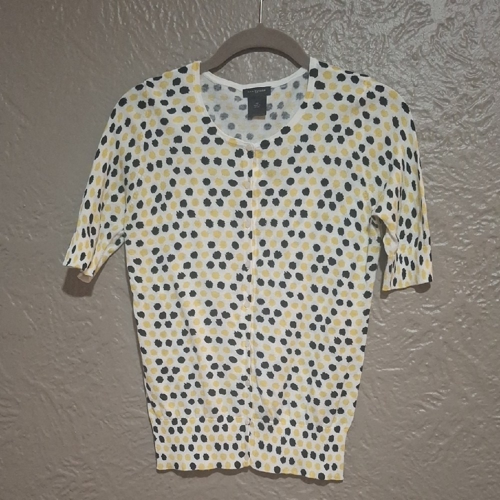 Ann Taylor Yellow and Black Polka Dot Short Sleeve Top Size XS